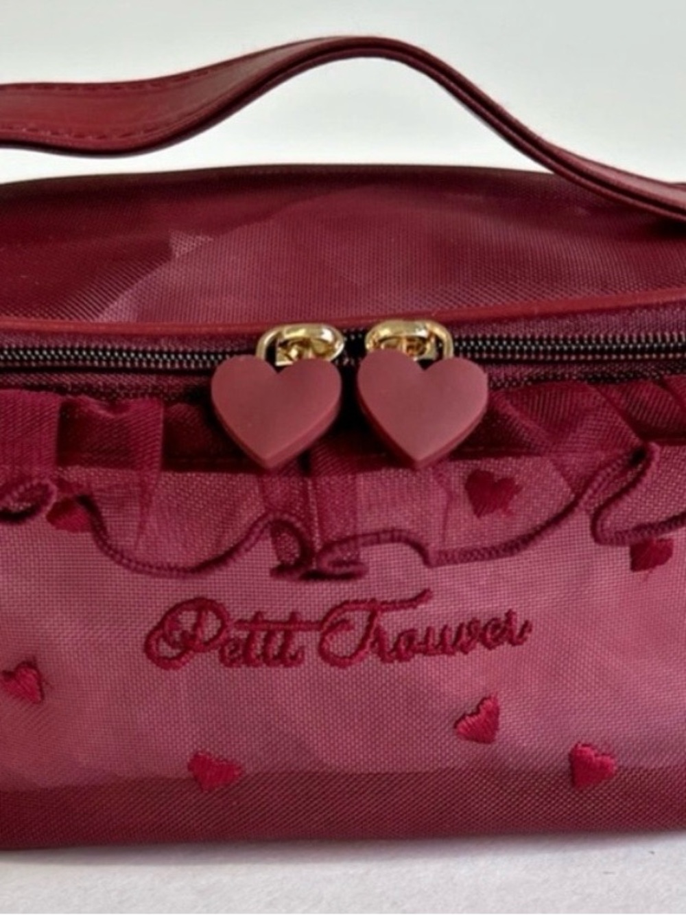 Women's Heart-Accent Cosmetic Bag in Deep Red